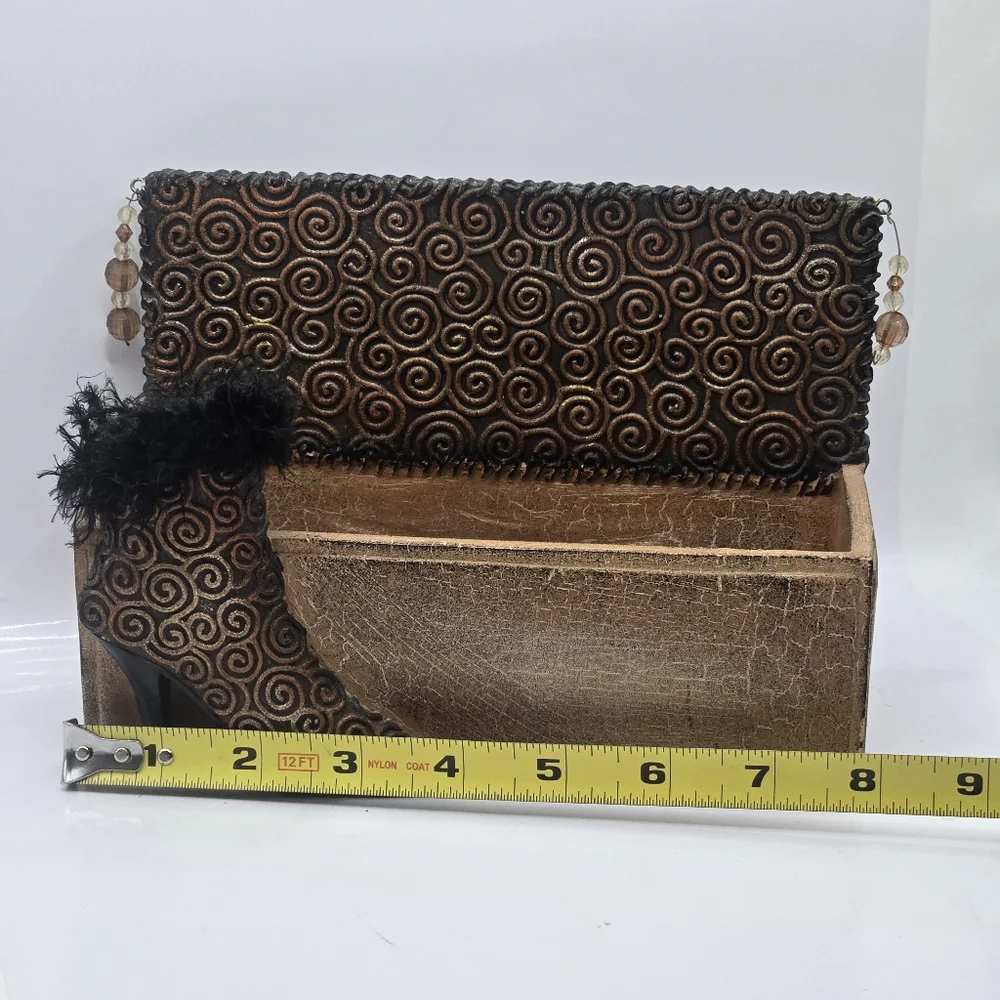 Vanity Organizer Trinket Box Glam High Heel Shoe with Feathers Exotic Design